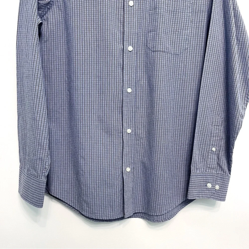 banana republic | blue micro plaid cotton button down shirt m 15-15.5
